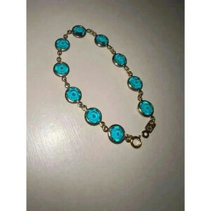Vintage Gold Tone Aqua Green Crystal Bracelet
